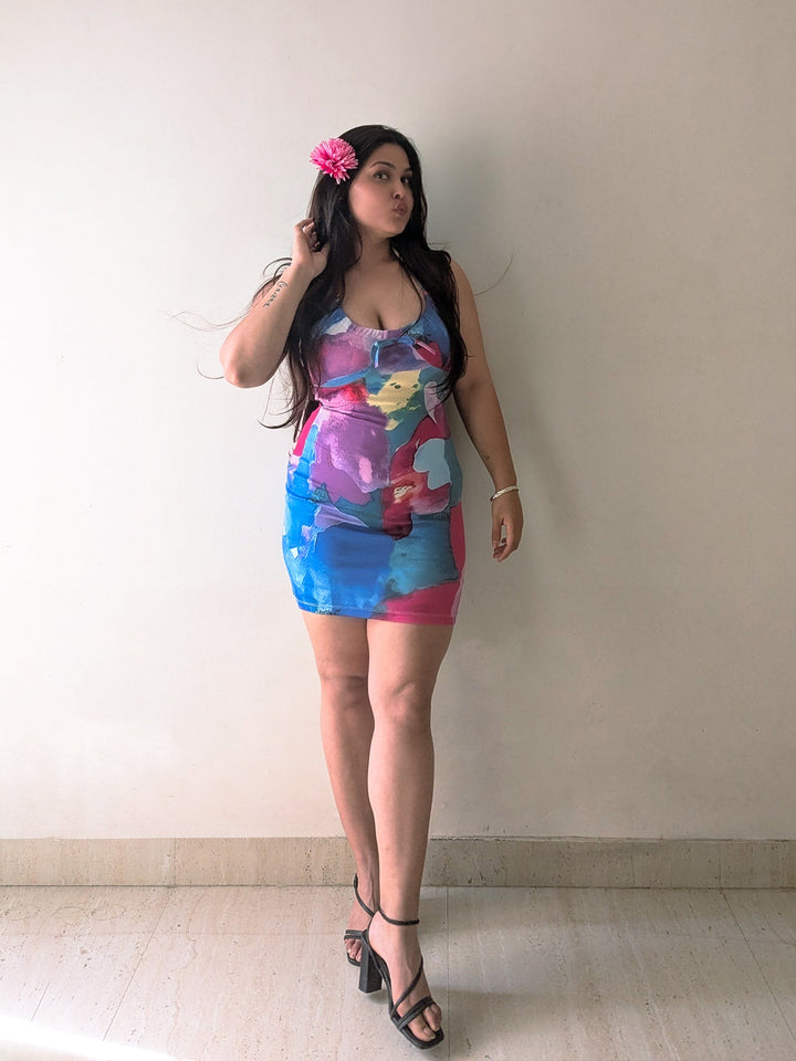 Craftsmiley Bloom Halter Bodycon Dress 🌸🌈
