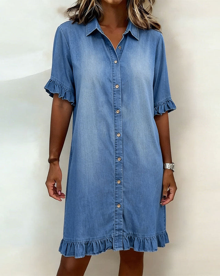Mia | Modernes und atmungsaktives gerafftes Jeanskleid