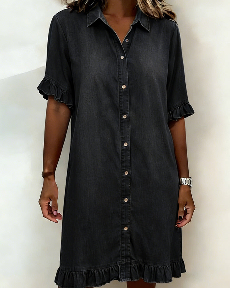 Mia | Modernes und atmungsaktives gerafftes Jeanskleid