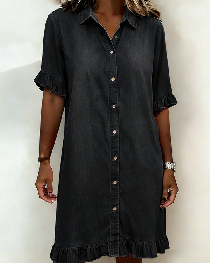 Mia | Modernes und atmungsaktives gerafftes Jeanskleid