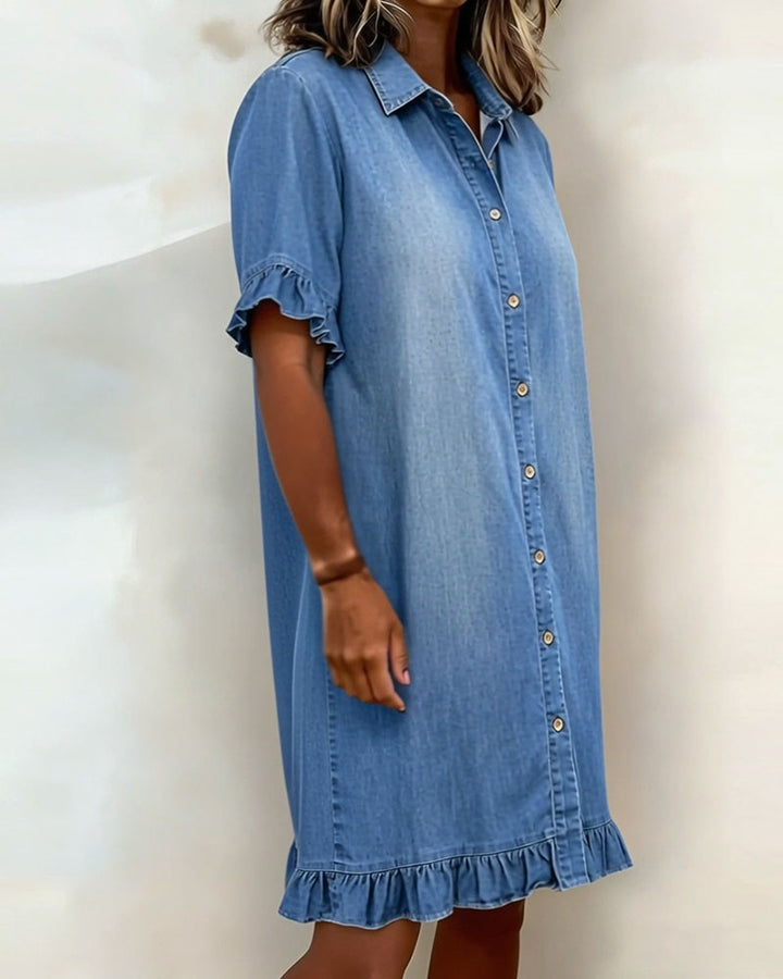 Mia | Modernes und atmungsaktives gerafftes Jeanskleid