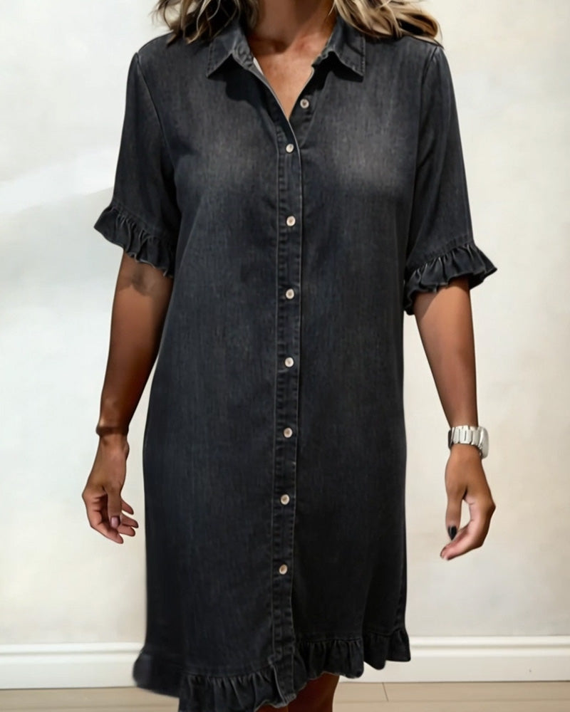 Mia | Modernes und atmungsaktives gerafftes Jeanskleid