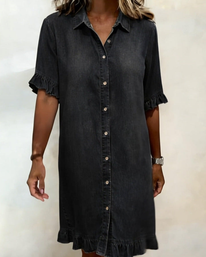 Mia | Modernes und atmungsaktives gerafftes Jeanskleid