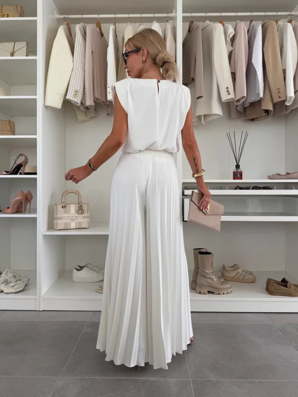 Isabella | Stilvolles ärmelloses Oberteil und weite Hose Set