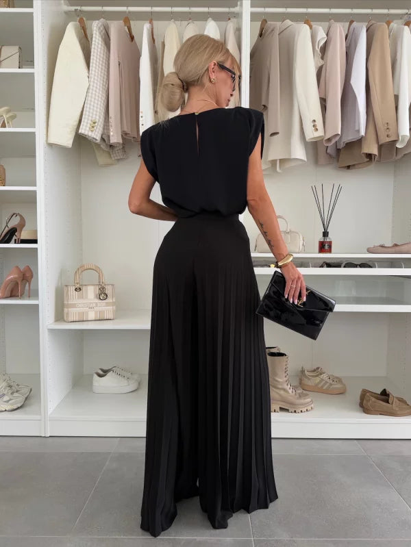 Isabella | Stilvolles ärmelloses Oberteil und weite Hose Set