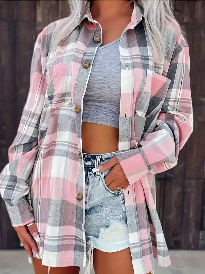 Amelia | Oversized Plaid Flannel Button Shirt
