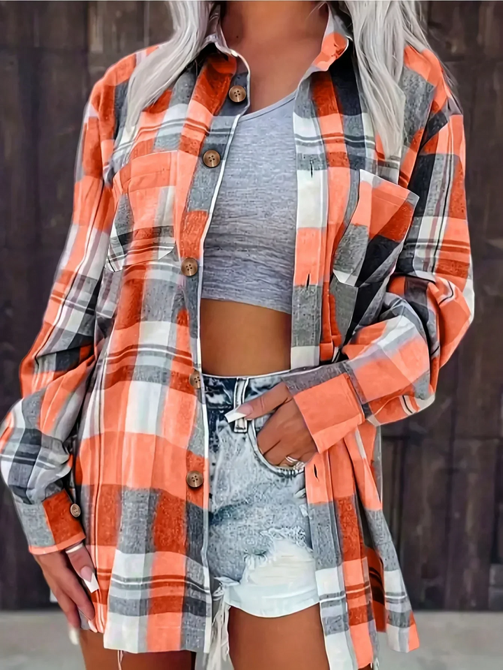 Amelia | Oversized Plaid Flannel Button Shirt