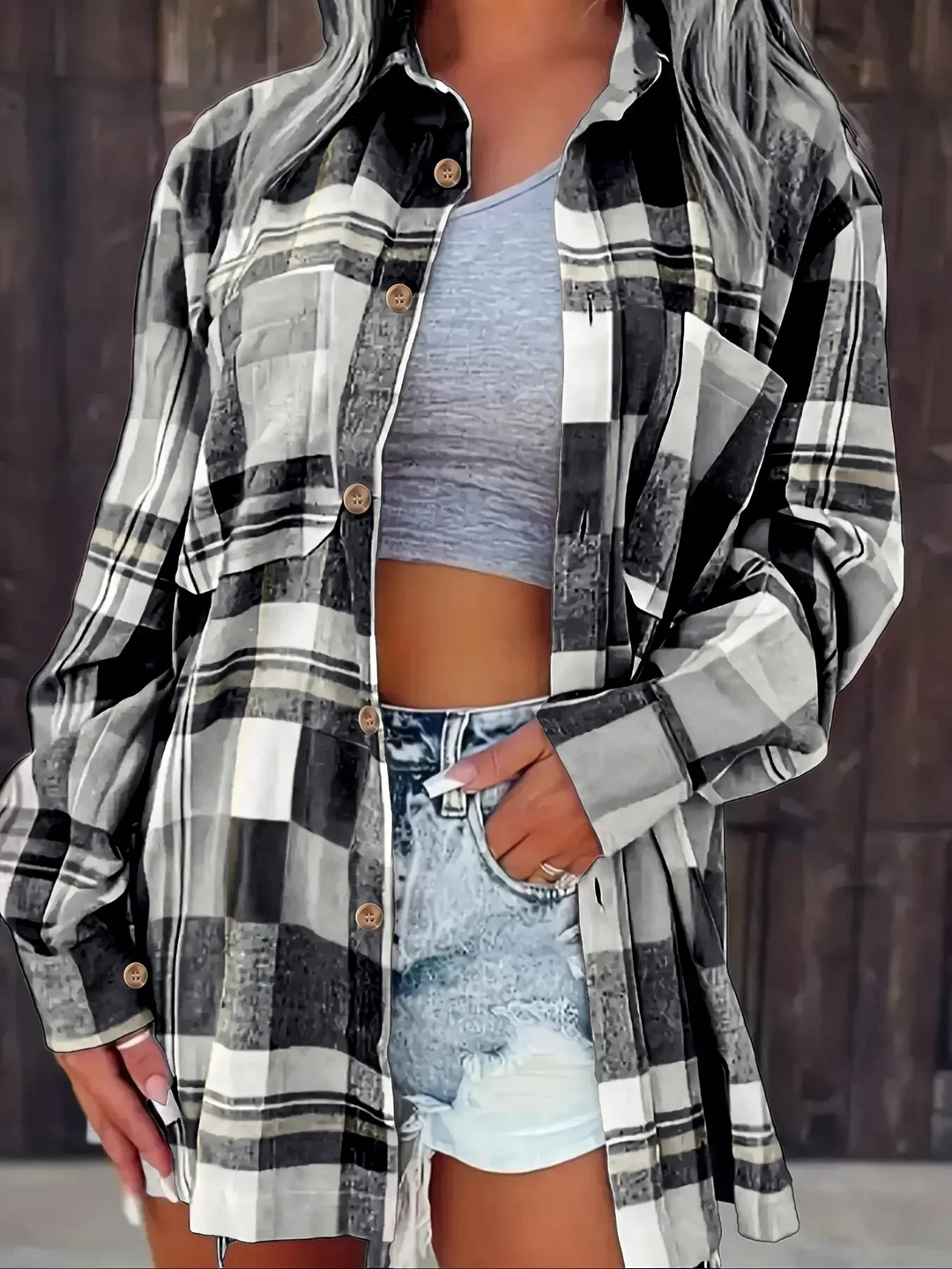Amelia | Oversized Plaid Flannel Button Shirt