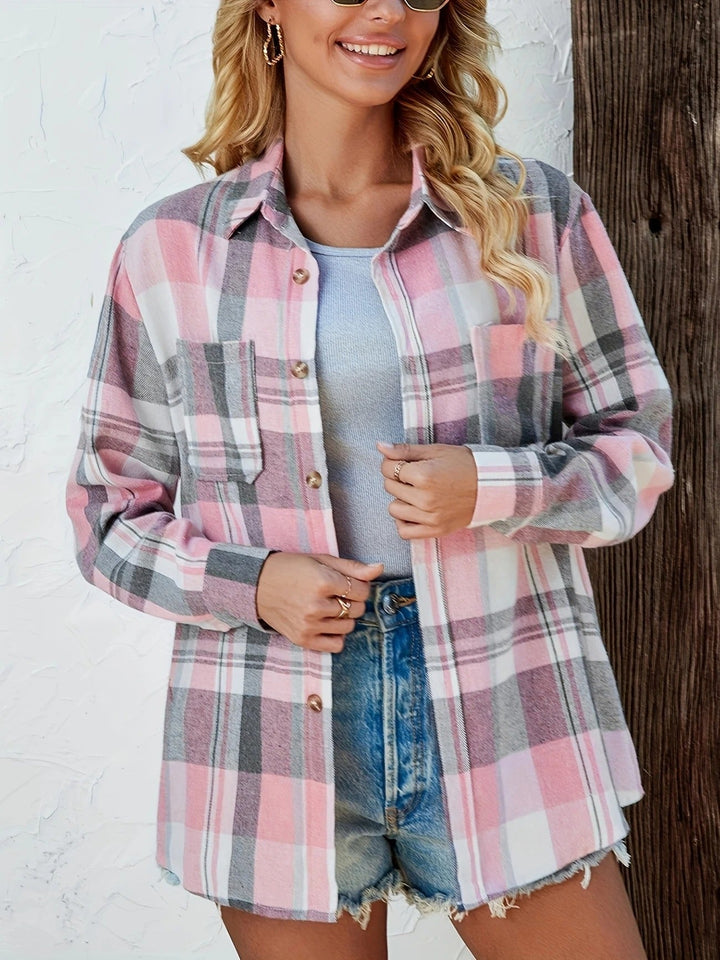 Amelia | Oversized Plaid Flannel Button Shirt