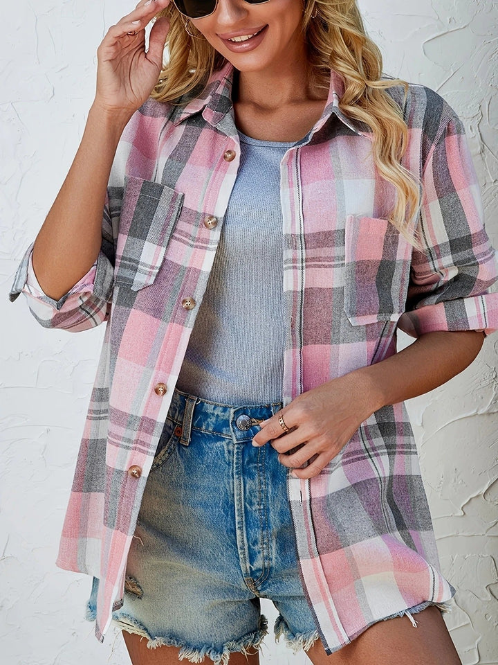 Amelia | Oversized Plaid Flannel Button Shirt
