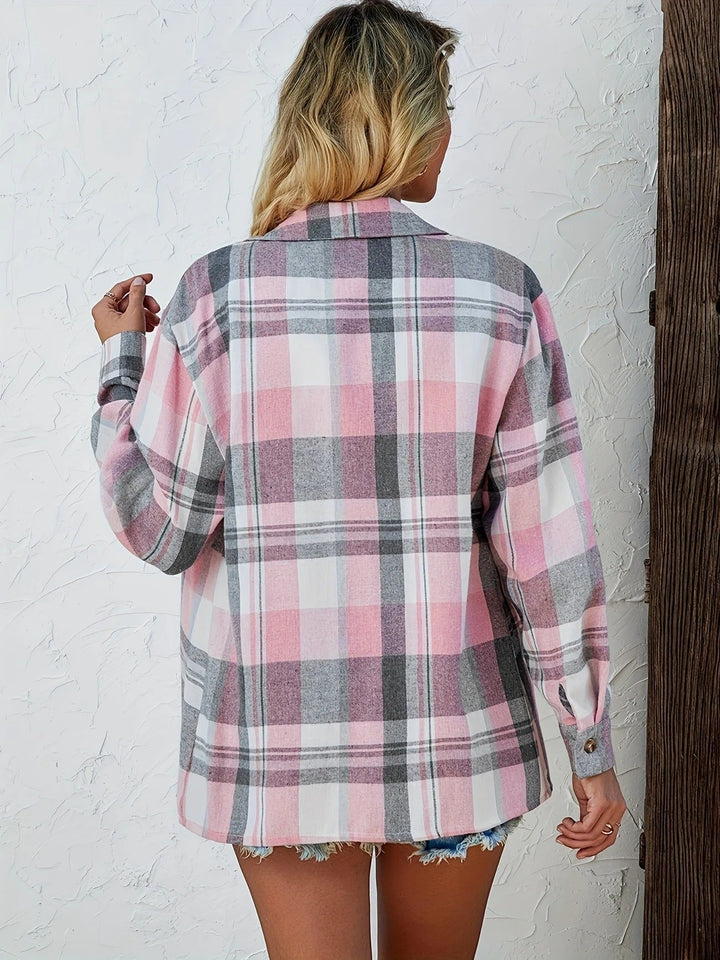 Amelia | Oversized Plaid Flannel Button Shirt
