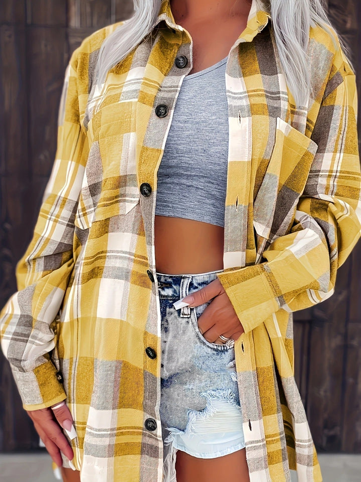 Amelia | Oversized Plaid Flannel Button Shirt
