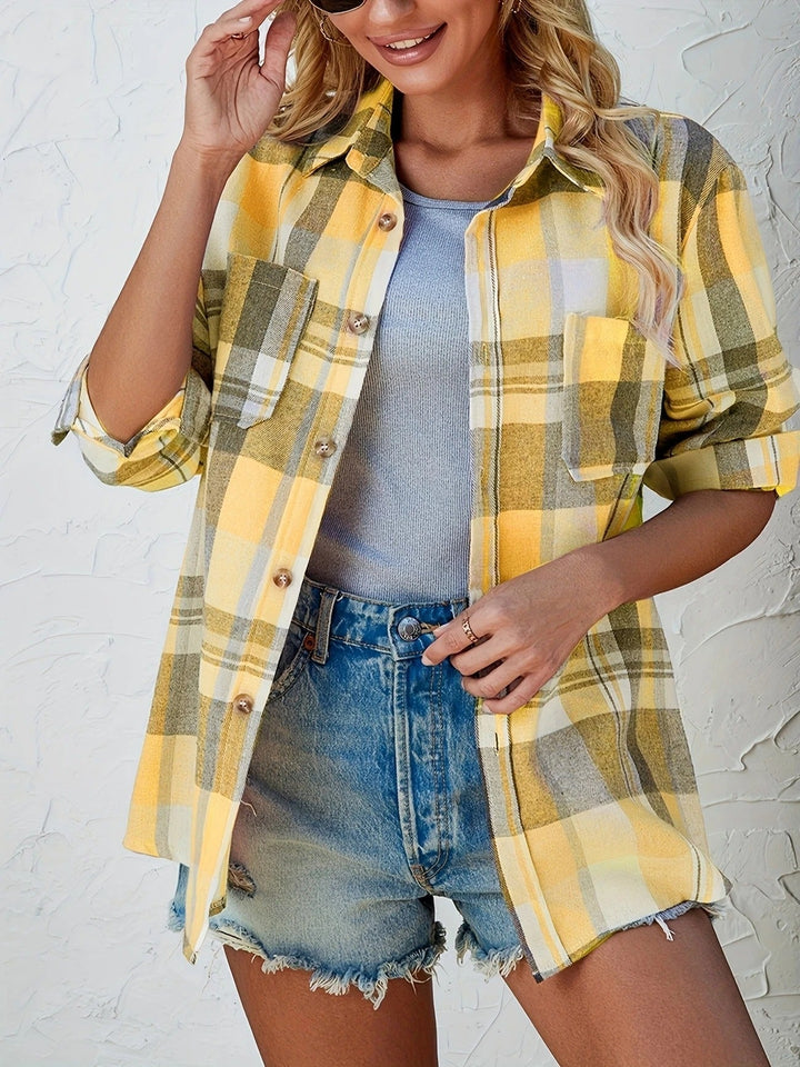 Amelia | Oversized Plaid Flannel Button Shirt