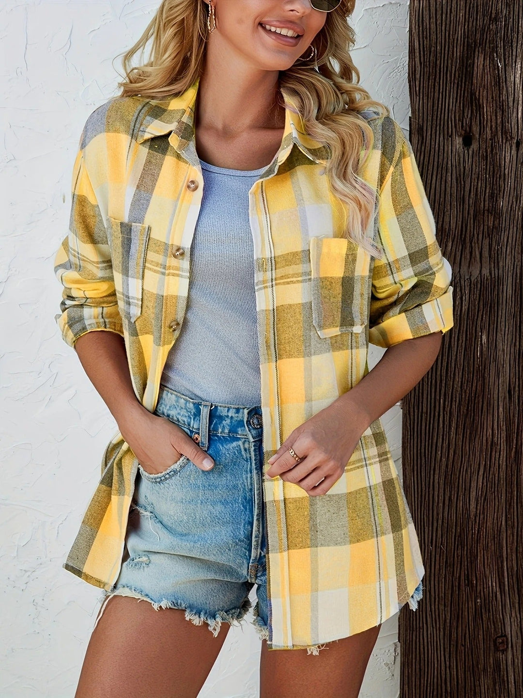 Amelia | Oversized Plaid Flannel Button Shirt