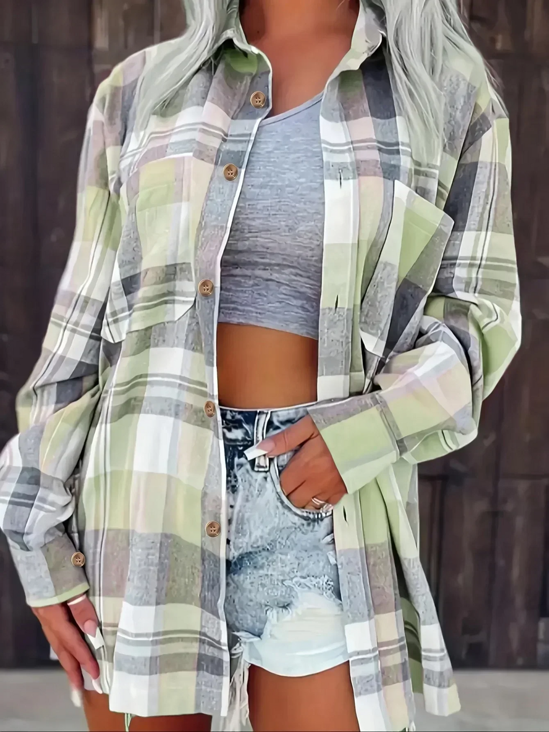 Amelia | Oversized Plaid Flannel Button Shirt