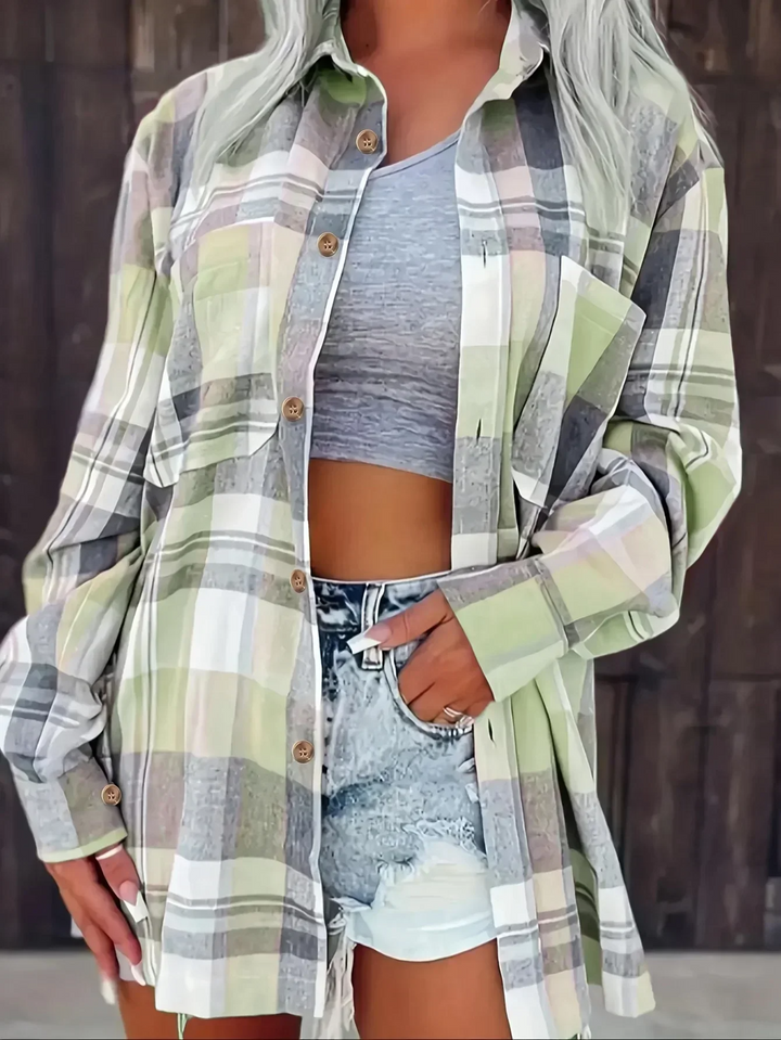 Amelia | Oversized Plaid Flannel Button Shirt