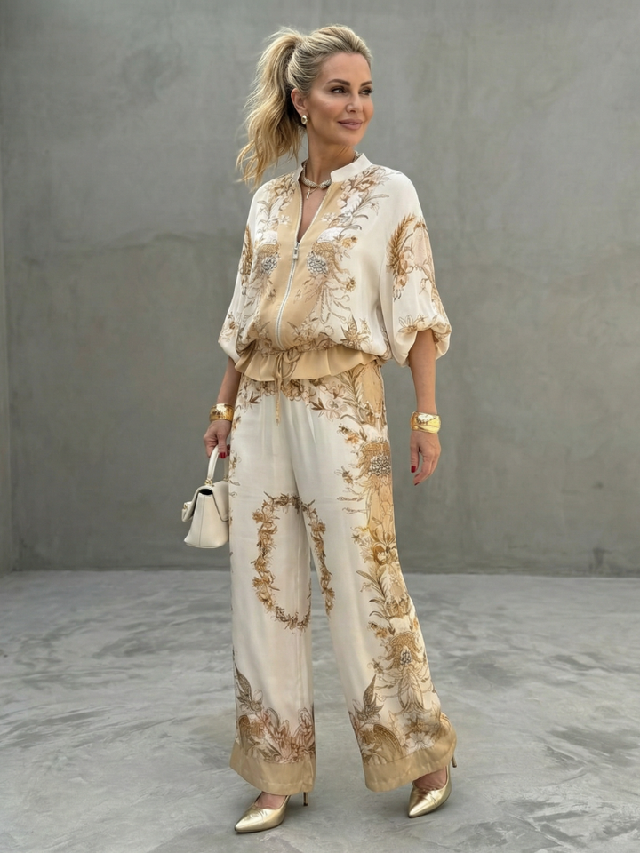 Zerelle | Printed Zip-Up Two-Piece Set