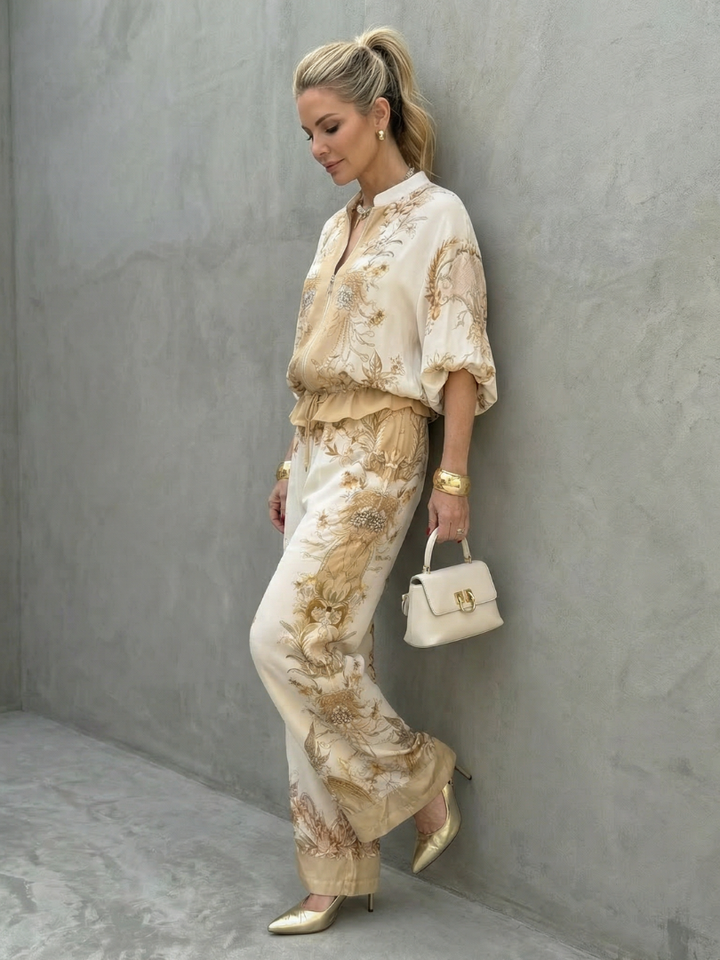 Zerelle | Printed Zip-Up Two-Piece Set