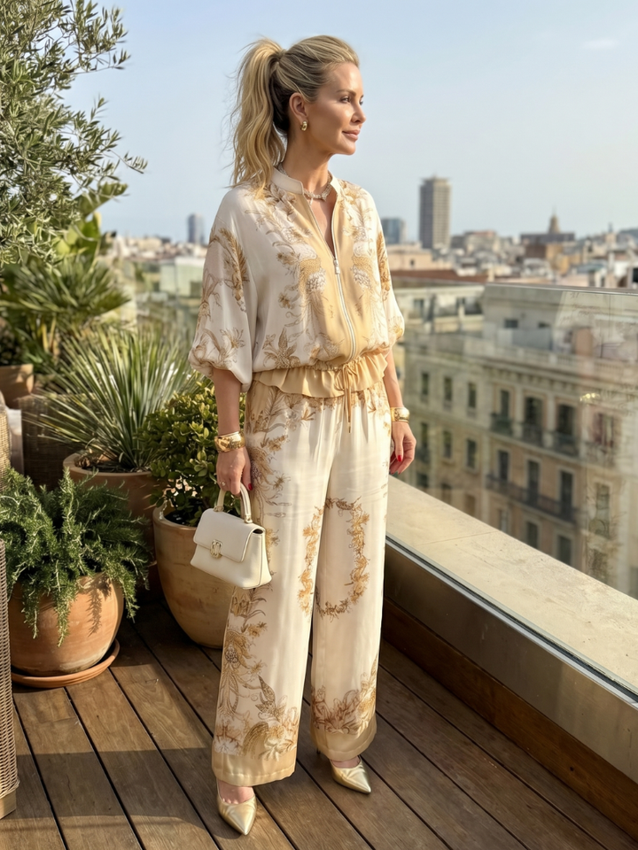 Zerelle | Printed Zip-Up Two-Piece Set