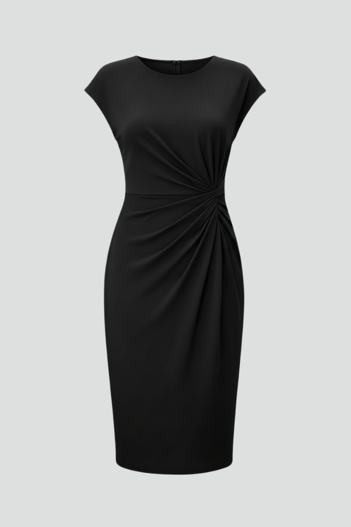 Isabella | Figurschmeichelndes gerafftes Taillen-Midikleid