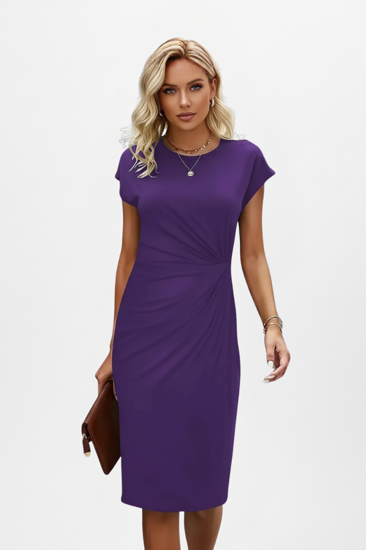 Isabella | Figurschmeichelndes gerafftes Taillen-Midikleid