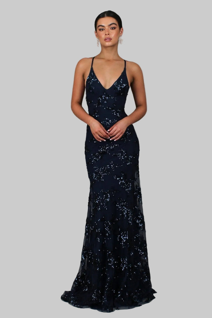Theresa | Elegant V-Neck Sequin Maxi Dress for Women