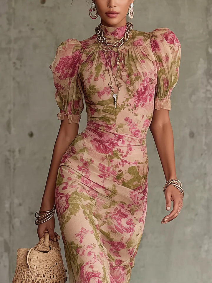 Patricia | Elegantes geblümtes Maxikleid mit Ärmeln für Damen