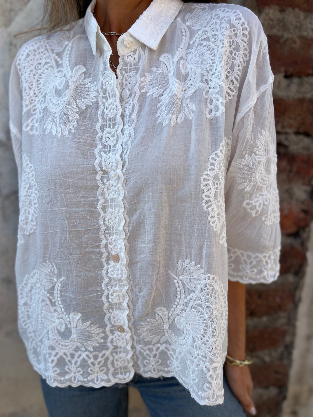 Marivelle | Camicetta elegante in pizzo con bottoni