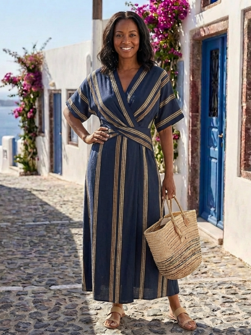 Ophelia | Elegantes und modernes Wickelkleid mit Streifenmuster