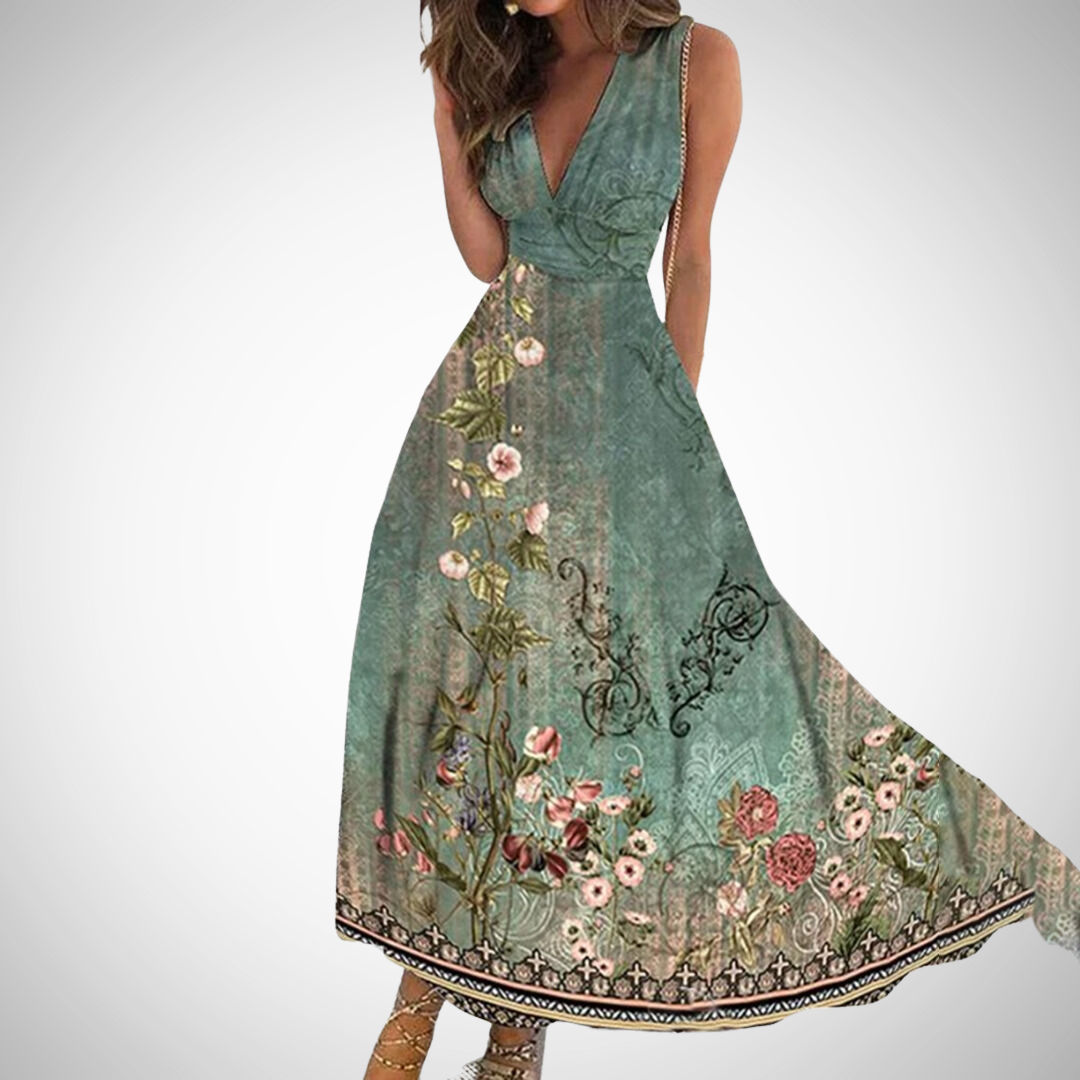 Emma | Elegantes, ärmelloses Maxikleid mit Blumenmuster