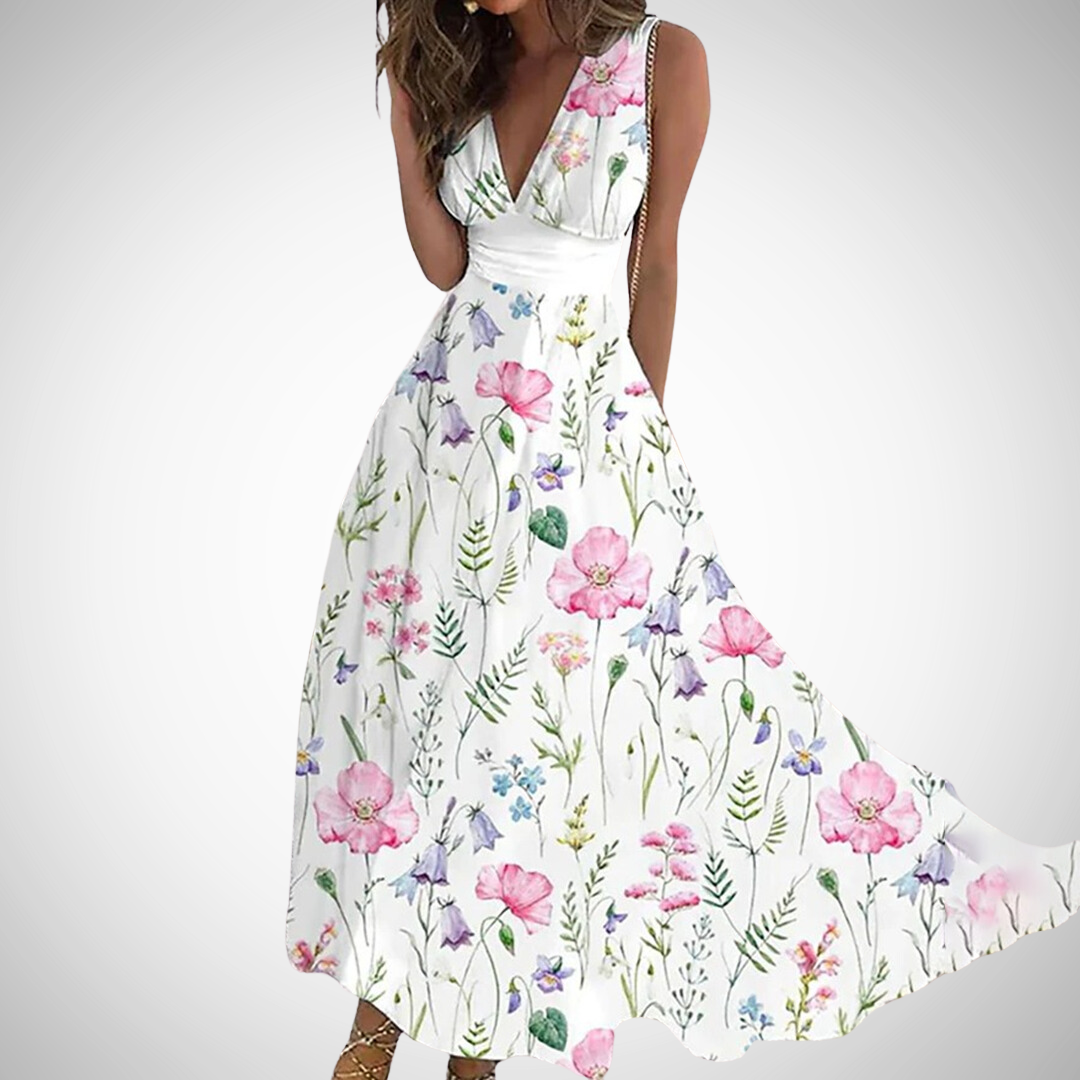Emma | Elegantes, ärmelloses Maxikleid mit Blumenmuster