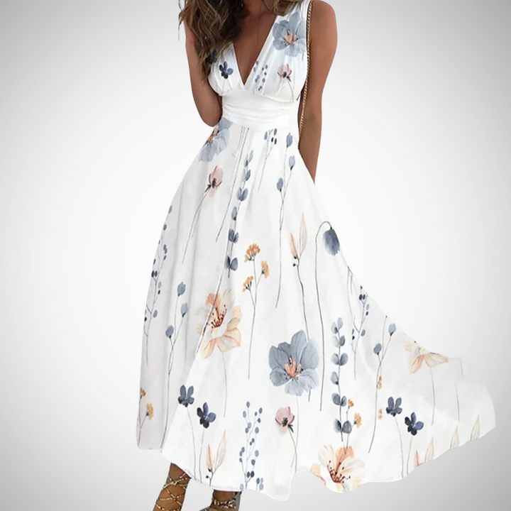 Emma | Elegantes, ärmelloses Maxikleid mit Blumenmuster
