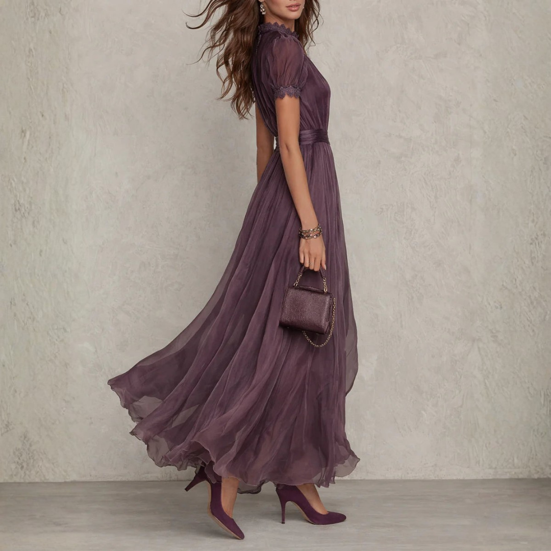Celeste | Elegantes Chiffon-Maxikleid mit Spitzenbesatz