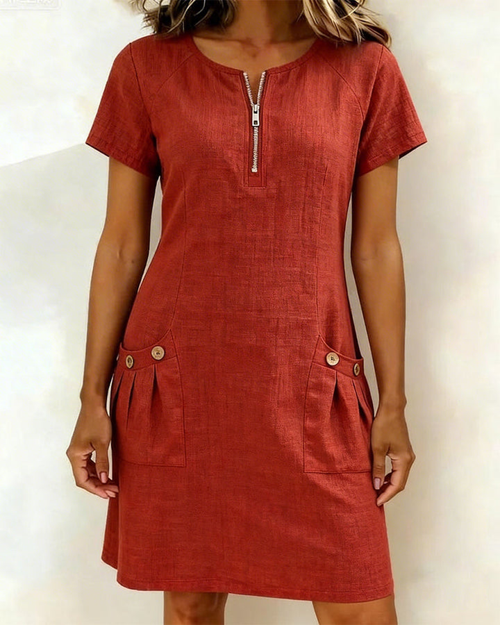 Velora | Zip-Neck A-Line Shift Dress