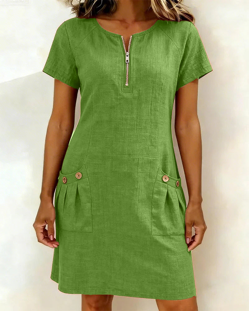 Velora | Zip-Neck A-Line Shift Dress