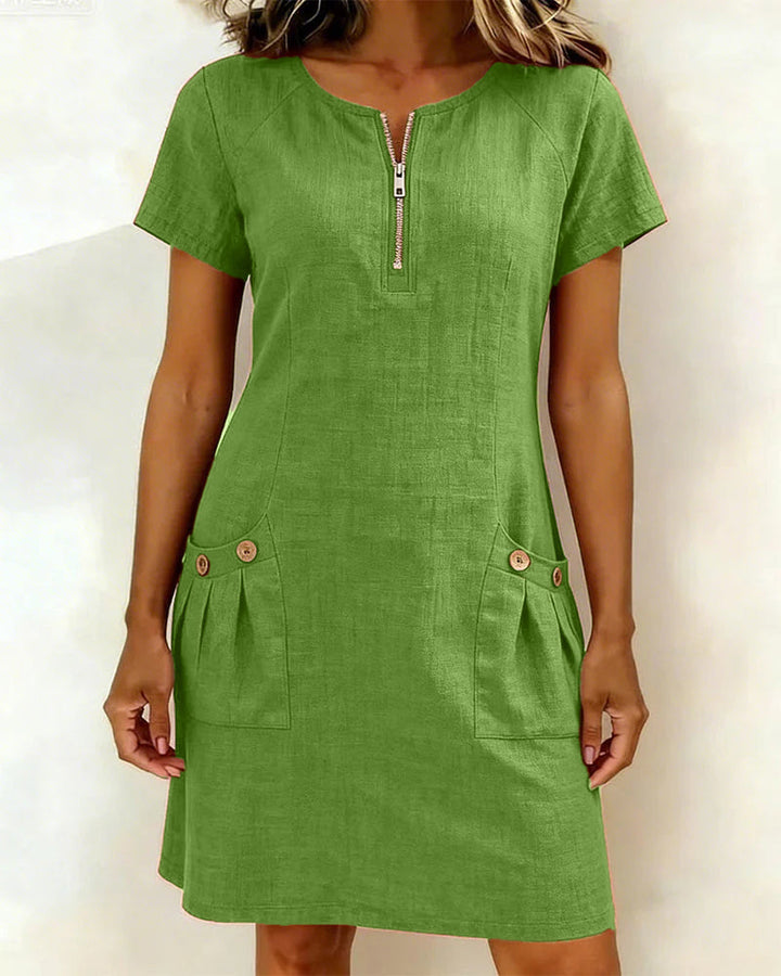 Velora | Zip-Neck A-Line Shift Dress