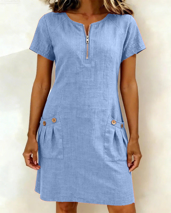 Velora | Zip-Neck A-Line Shift Dress