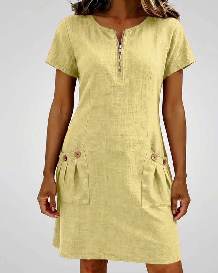 Velora | Zip-Neck A-Line Shift Dress