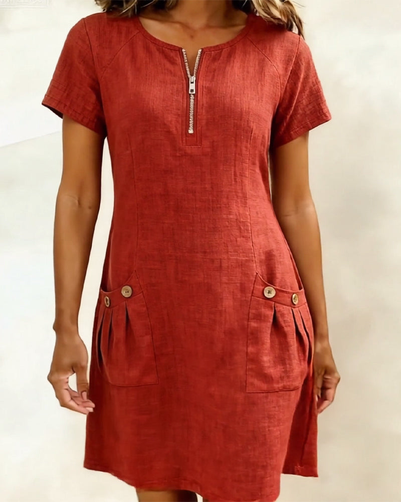 Velora | Zip-Neck A-Line Shift Dress