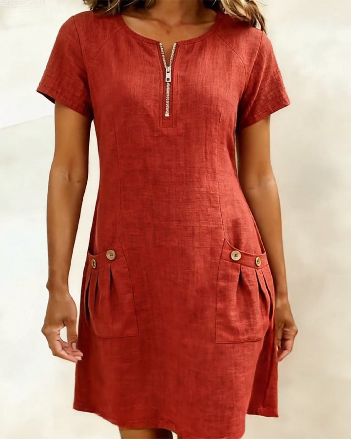 Velora | Zip-Neck A-Line Shift Dress