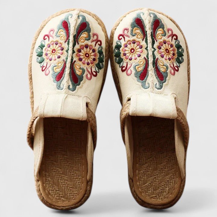 Iris | Artisan Floral Embroidered Slip-On Slippers