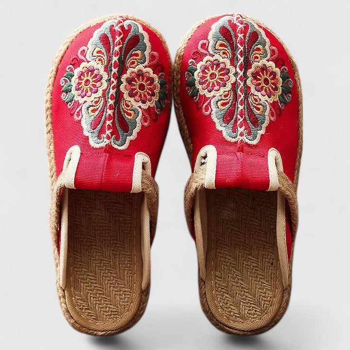 Iris | Artisan Floral Embroidered Slip-On Slippers