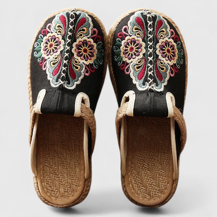 Iris | Artisan Floral Embroidered Slip-On Slippers
