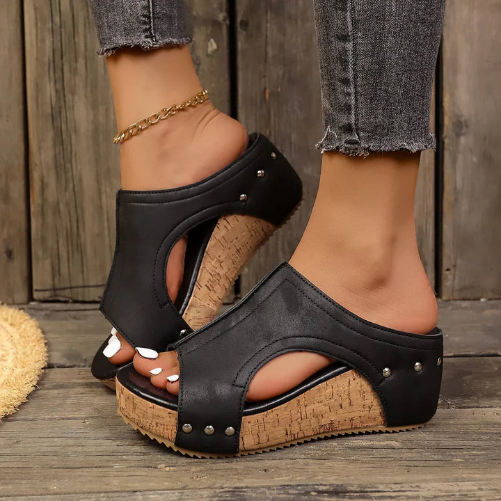 Calira | Studded Cork Wedge Summer Sandals