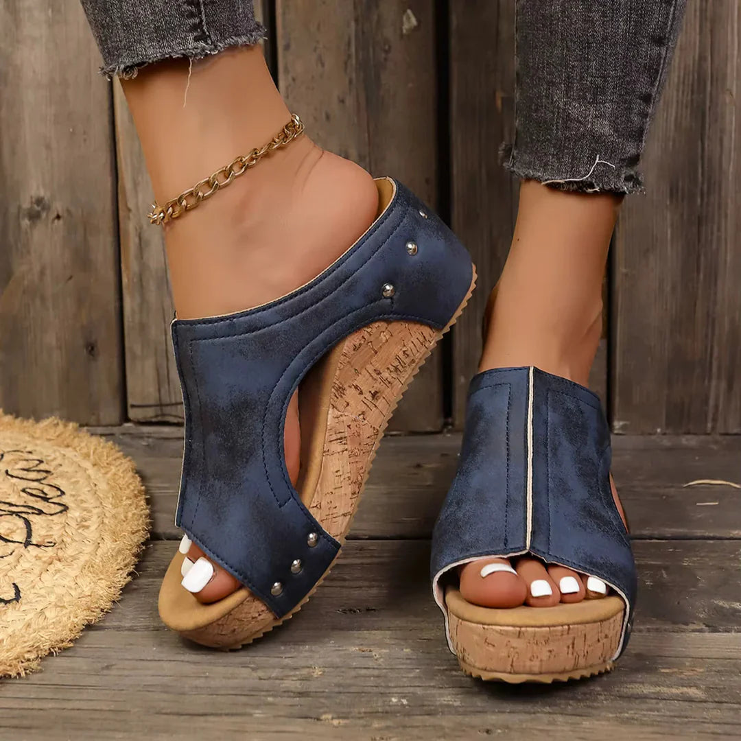 Calira | Studded Cork Wedge Summer Sandals