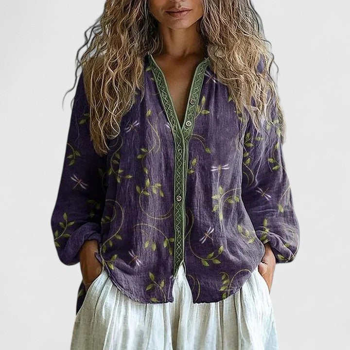 Selene | Elegant Retro Print Women’s Blouse