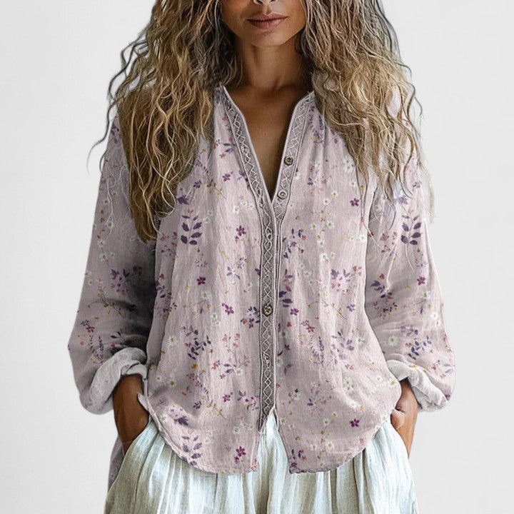 Selene | Elegant Retro Print Women’s Blouse