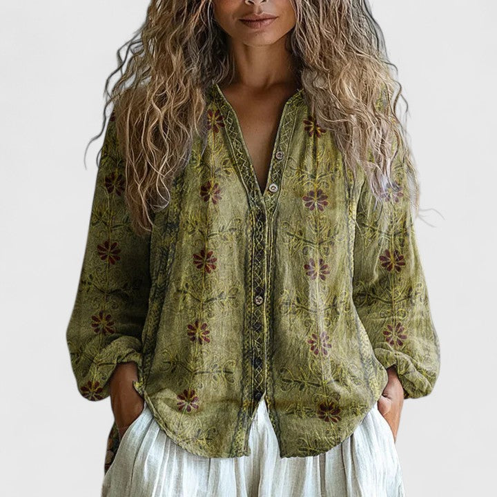 Selene | Elegant Retro Print Women’s Blouse
