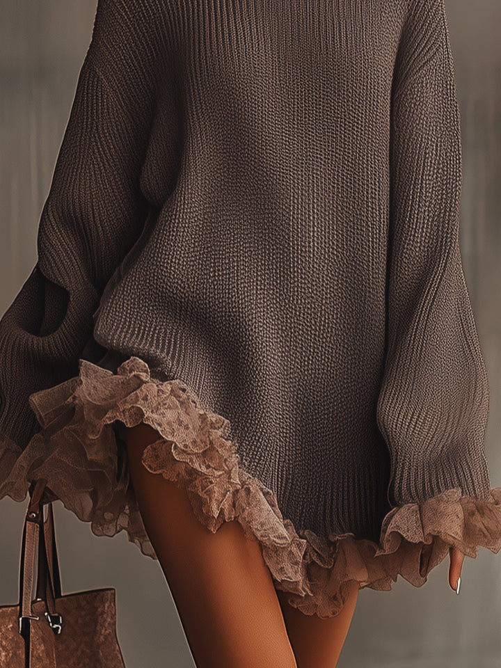 Celine | Gerüschtes Strick-Oversized-Sweaterkleid