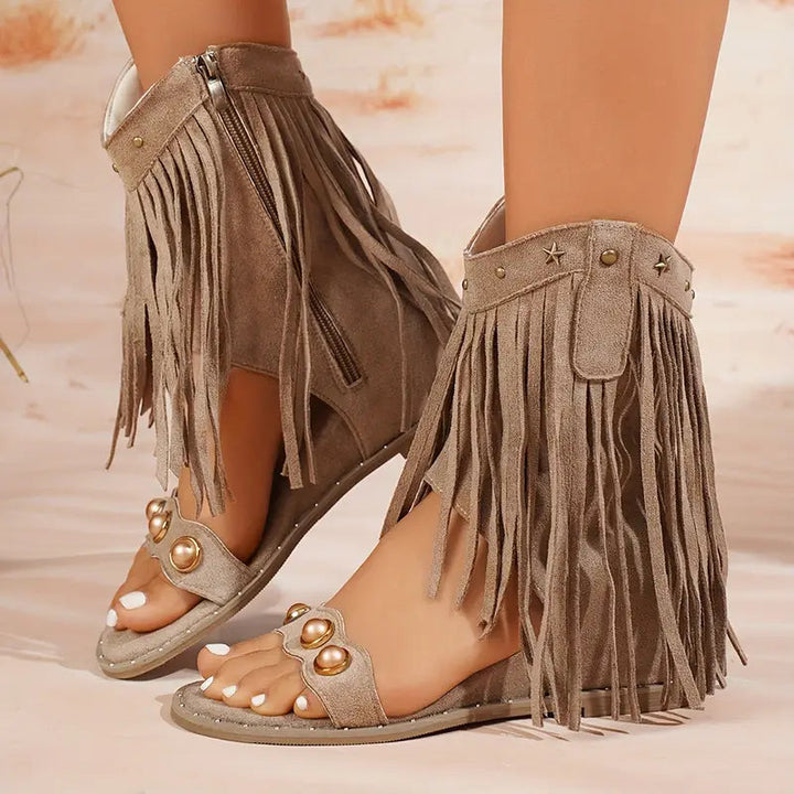 Nicole | Trendige Bohemian Fransen-Knöchelsandalen